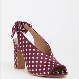 Torrid Polka Dot Retro Open Toe Sling Back Wine Red Size 12 Wide NWT